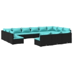 Set Divani da Giardino 13 pz con Cuscini in Polyrattan Nero