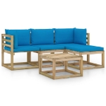 Set Divani da Giardino 5 pz con Cuscini Azzurri