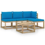 Set Divani da Giardino 5 pz con Cuscini Azzurri