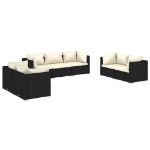 Set Divani da Giardino 7 pz con Cuscini in Polyrattan Nero