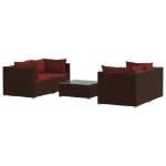 Set Divani da Giardino 5 pz con Cuscini in Polyrattan Marrone