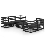 Set Divani da Giardino 6 pz Nero in Legno Massello di Pino