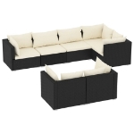 Set Divani da Giardino 7 pz con Cuscini in Polyrattan Nero