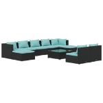 Set Divani da Giardino 10 pz con Cuscini in Polyrattan Nero