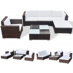 Set Divani da Giardino 6 pz con Cuscini in Polyrattan Marrone