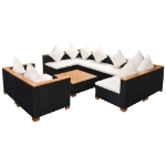 Set Divani da Giardino 9 pz con Cuscini in Polyrattan Nero