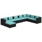 Set Salotto da Giardino 8 pz con Cuscini in Polyrattan Nero