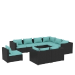 Set Divani da Giardino 9 pz con Cuscini in Polyrattan Nero