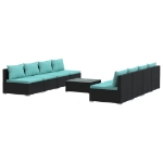 Set Divani da Giardino 9 pz con Cuscini in Polyrattan Nero