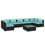 Set Divani da Giardino 8 pz con Cuscini in Polyrattan Nero