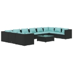 Set Divani da Giardino 11 pz con Cuscini in Polyrattan Nero