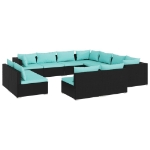 Set Divani da Giardino 11 pz con Cuscini in Polyrattan Nero