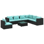 Set Divani da Giardino 8 pz con Cuscini in Polyrattan Nero