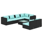 Set Divani da Giardino 8 pz con Cuscini in Polyrattan Nero