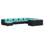 Set Divani da Giardino 10 pz con Cuscini in Polyrattan Nero