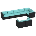 Set Mobili da Giardino con Cuscini 8 pz Nero in Polyrattan