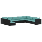 Set Divani da Giardino 10 pz con Cuscini in Polyrattan Nero