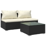 Set Divani da Giardino con Cuscini 3 pz in Polyrattan Nero