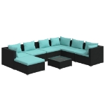 Set Divani da Giardino 8 pz con Cuscini in Polyrattan Nero