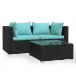 Set Divani da Giardino 3 pz con Cuscini in Polyrattan Nero