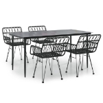 Set da Pranzo da Giardino 5 pz Nero in Polyrattan