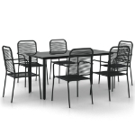 Set da Pranzo da Giardino 7 pz Nero Corda di Cotone e Acciaio