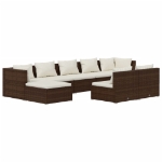 Set Divani da Giardino 9 pz con Cuscini in Polyrattan Marrone