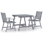 Set da Pranzo da Giardino 3 pz Legno Massello di Acacia Grigio