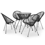 Set da Pranzo per Giardino 5 pz in Rattan PVC Nero