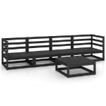 Set Divani da Giardino 5 pz Nero in Legno Massello di Pino