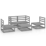 Set Divani da Giardino 5 pz Grigio in Legno Massello di Pino