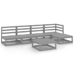 Set Divani da Giardino 6 pz Grigio in Legno Massello di Pino