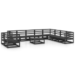 Set Divani da Giardino 11 pz Nero in Legno Massello di Pino