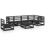 Set Divani da Giardino 7 pz Nero in Legno Massello di Pino