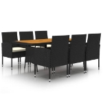 Set da Pranzo per Esterni 7 pz in Polyrattan Nero