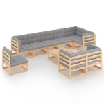 Set Salotto Giardino 10pz Cuscini Antracite Legno Massello Pino