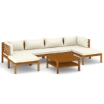 Set Divani da Giardino 7 pz con Cuscini Crema in Legno Acacia