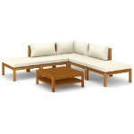 Set Divani da Giardino 6 pz con Cuscini Crema in Legno Acacia