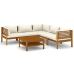 Set Divani da Giardino 6 pz con Cuscini Crema in Legno Acacia