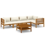 Set Divani da Giardino 6 pz con Cuscini Crema in Legno Acacia