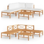 Set Divani da Giardino 6pz Cuscini Crema Legno Massello di Teak