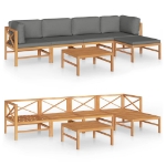 Set Divani Giardino 6pz Cuscini Grigi in Legno Massello di Teak