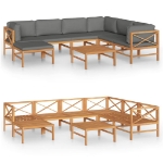 Set Divani da Giardino 8pz Cuscini Grigi Legno Massello di Teak