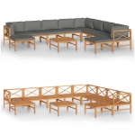 Set Divani Giardino 11 pz Cuscini Grigi Legno Massello di Teak