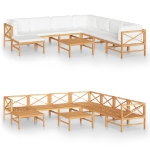 Set Divani da Giardino 9pz Cuscini Crema Legno Massello di Teak