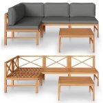 Set Divani da Giardino 5pz Cuscini Grigi Legno Massello di Teak