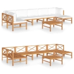 Set Divani da Giardino 8pz Cuscini Crema Legno Massello di Teak