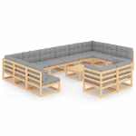 Set Divani da Giardino 13 pz con Cuscini Legno Massello di Pino