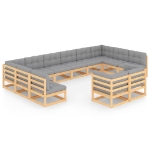 Set Divani da Giardino 12 pz con Cuscini Legno Massello di Pino