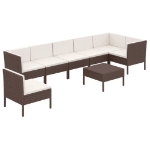 Set Divani da Giardino 8 pz con Cuscini in Polyrattan Marrone